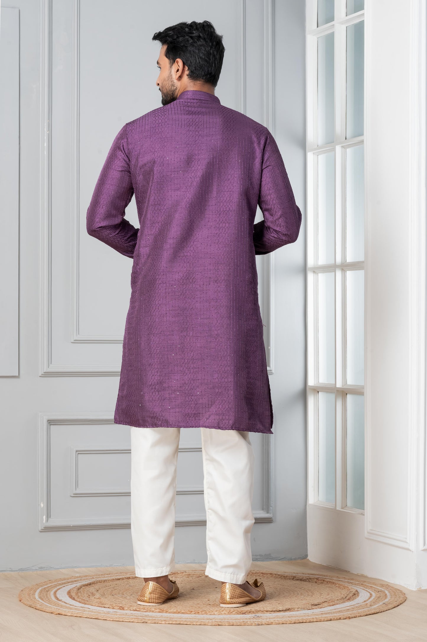 Purple Woven Design Straight Kurta Set