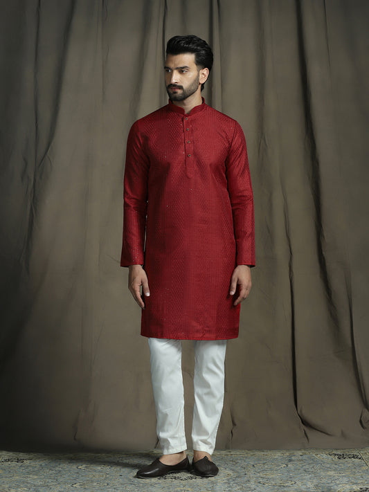 Red Ethnic Motifs Kurta Set