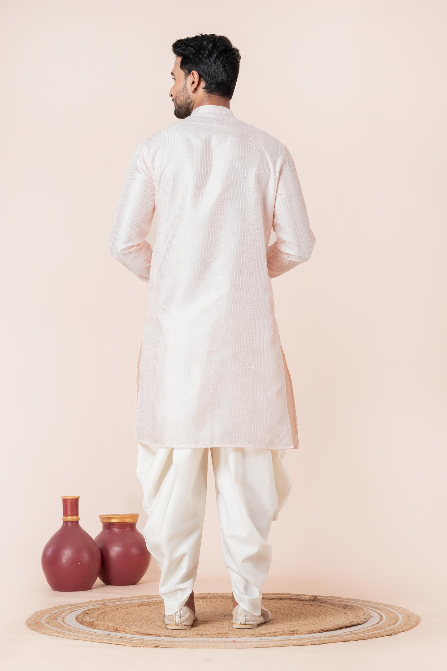 Cream Jacquard Dhoti Kurta