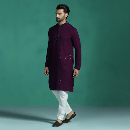 Purple Sequins Work Kurta