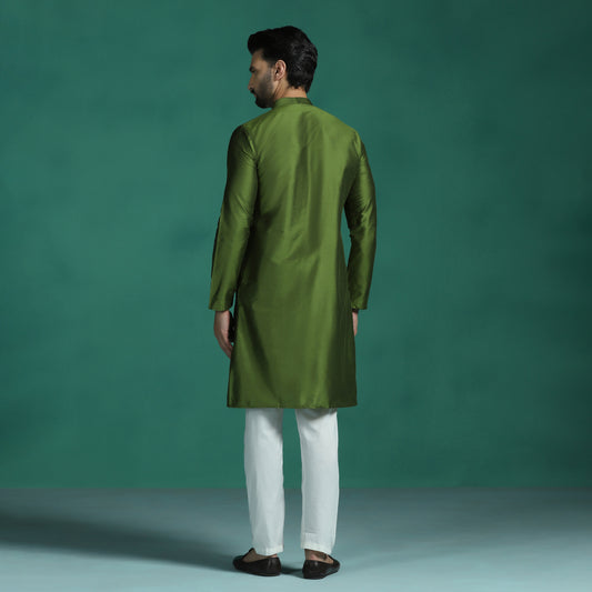 Elegant Olive Green Katan Silk Kurta