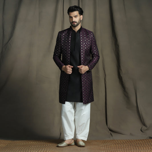Regal Purple Velvet Elegance Sherwani