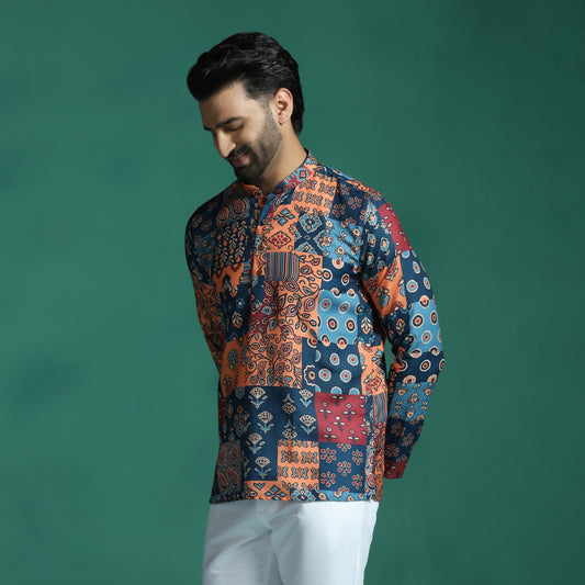 Ajrak Patchwork Printed Short Kurta