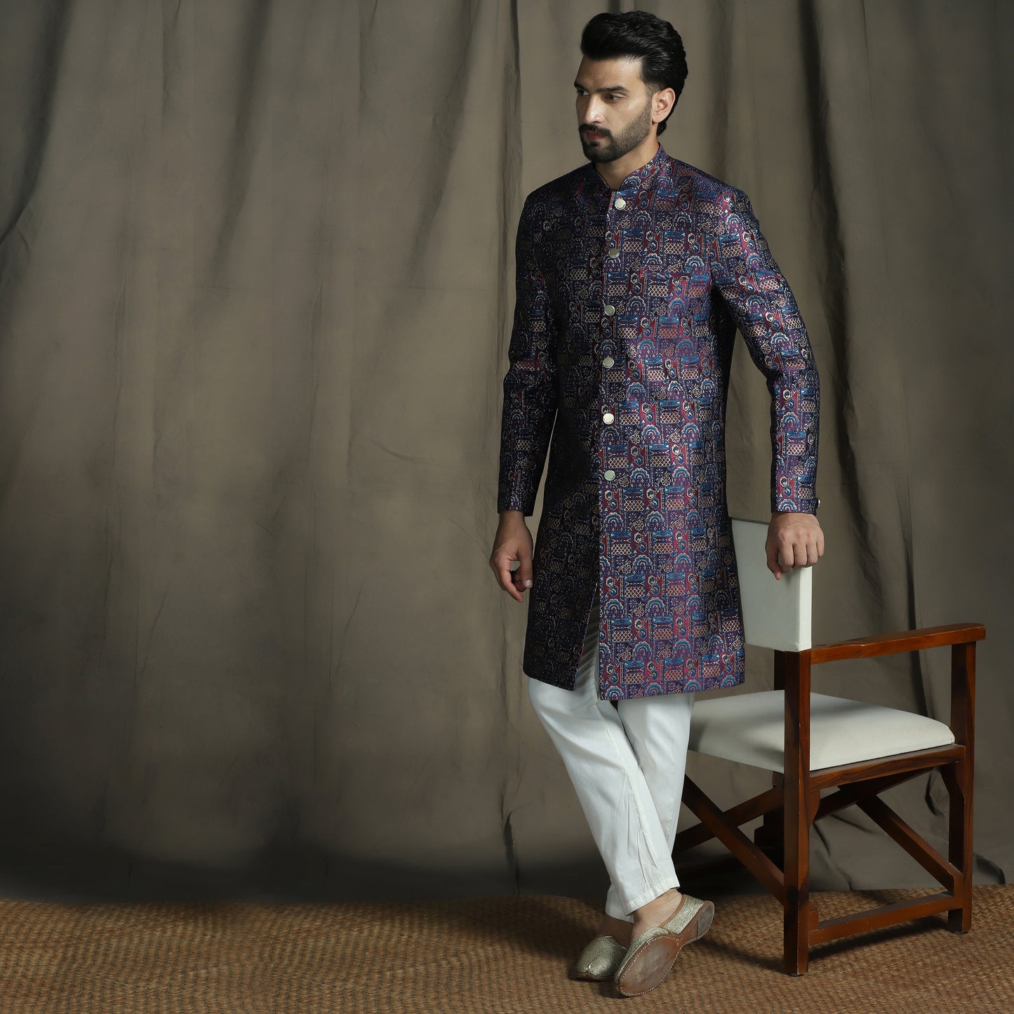 Textured Silk Blend Jacquard Sherwani