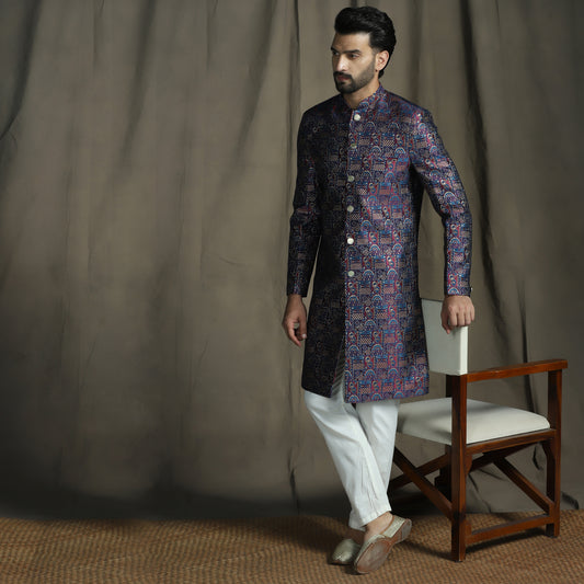 Textured Silk Blend Jacquard Sherwani