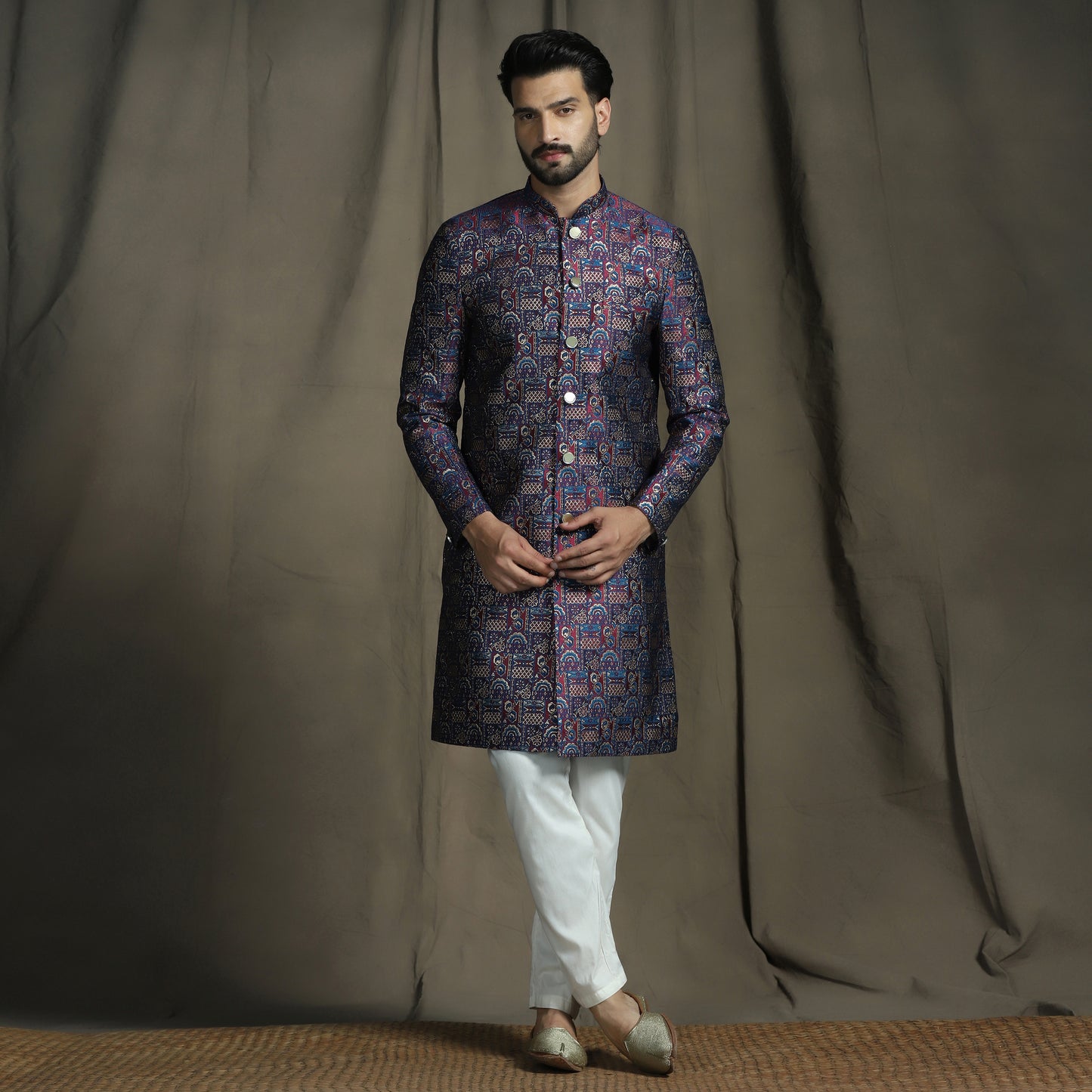 Textured Silk Blend Jacquard Sherwani
