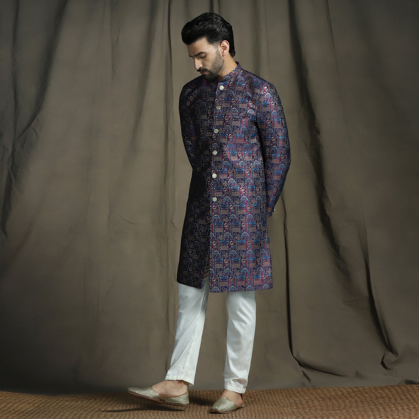 Textured Silk Blend Jacquard Sherwani