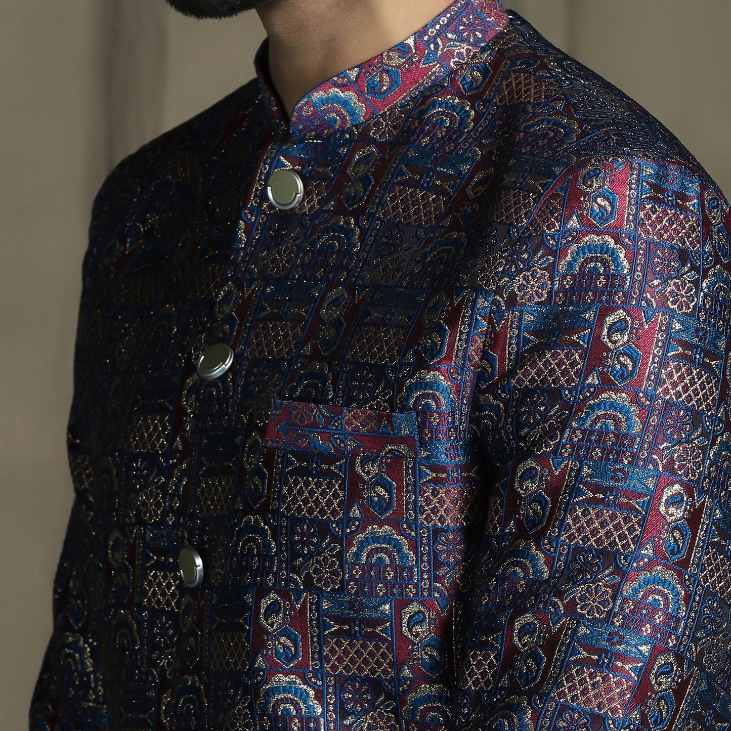 Textured Silk Blend Jacquard Sherwani