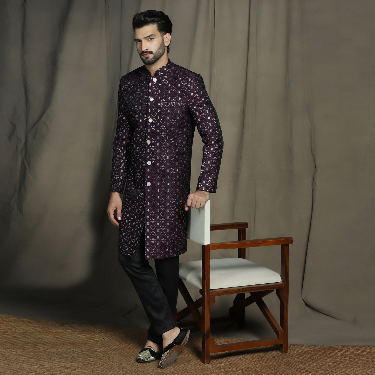 Purple Art Silk Embroidered Sherwani