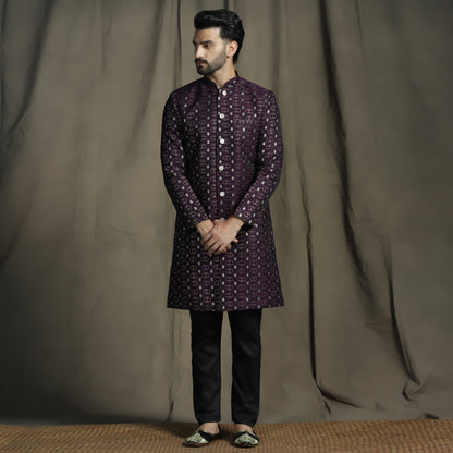 Purple Art Silk Embroidered Sherwani