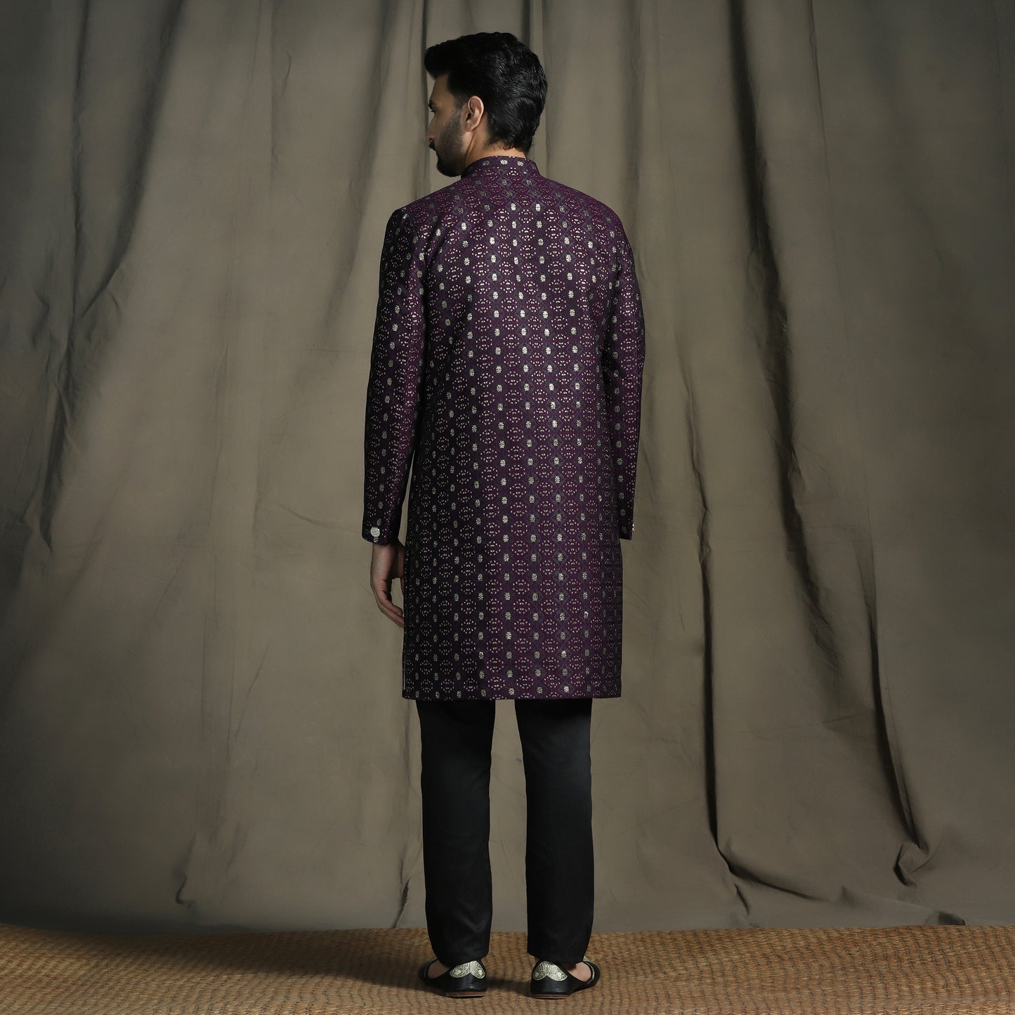 Purple Art Silk Embroidered Sherwani