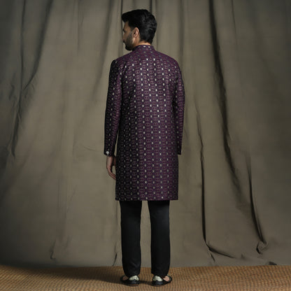 Purple Art Silk Embroidered Sherwani