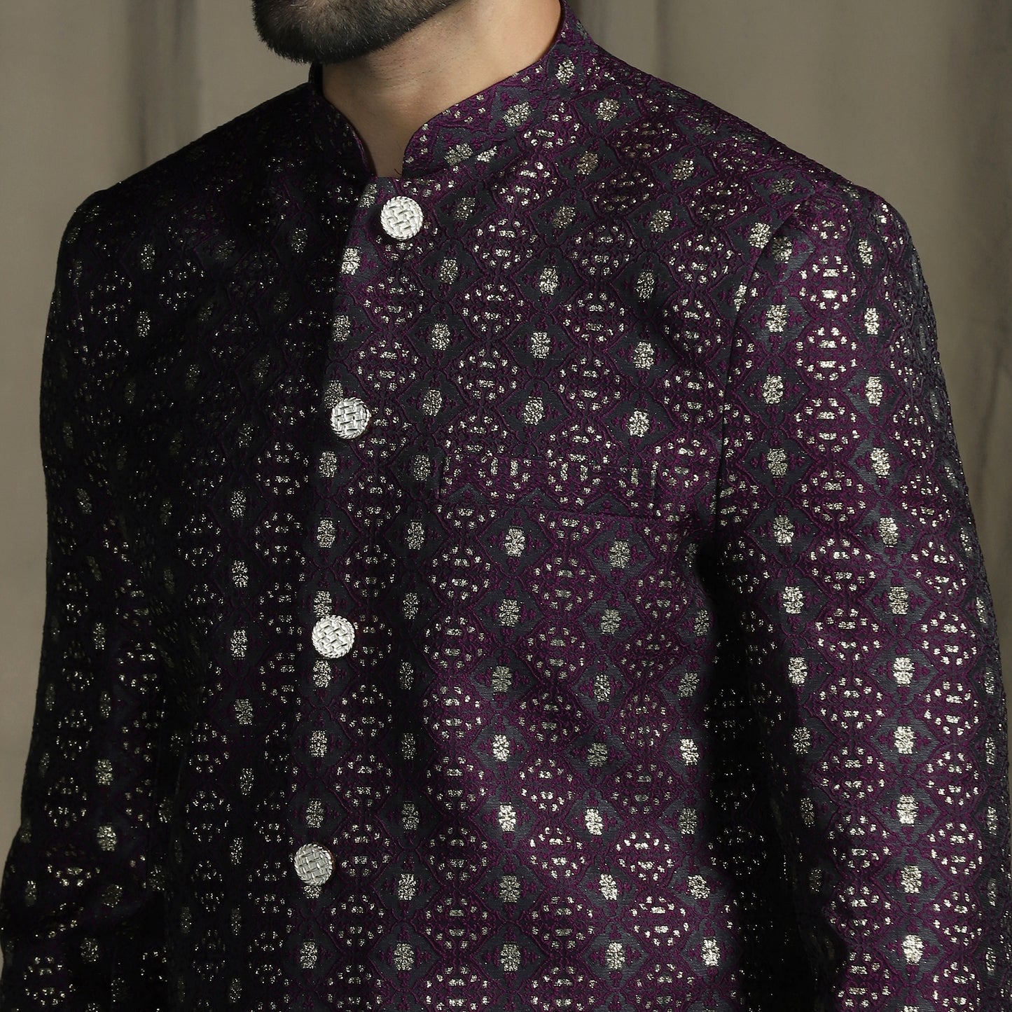 Purple Art Silk Embroidered Sherwani