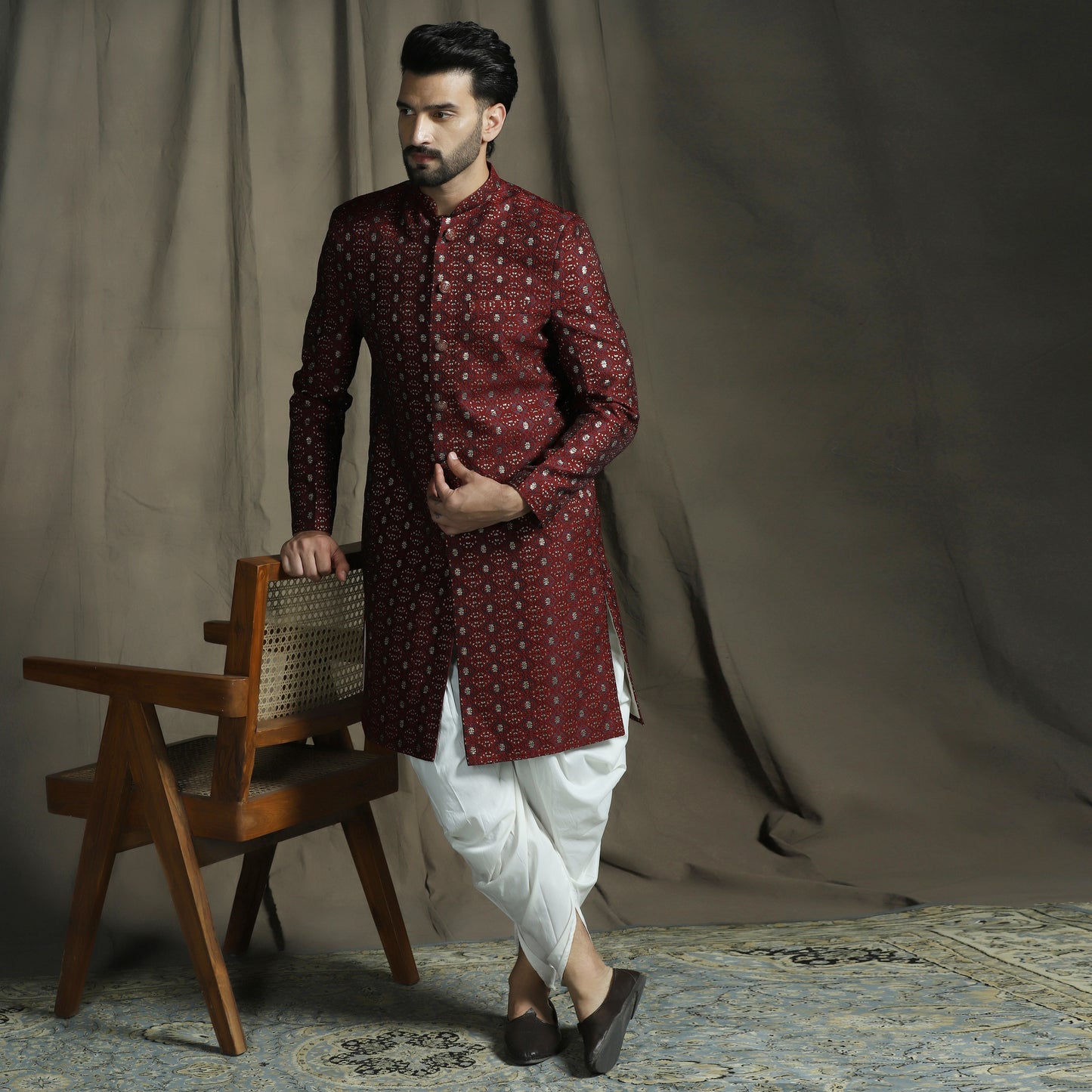 Maroon Jacquard Sherwani