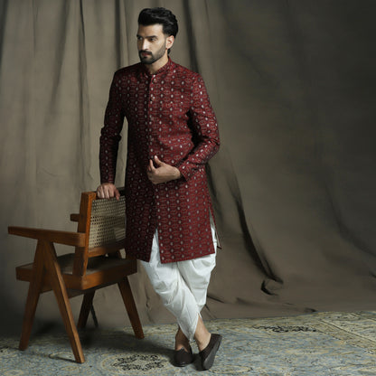 Maroon Jacquard Sherwani