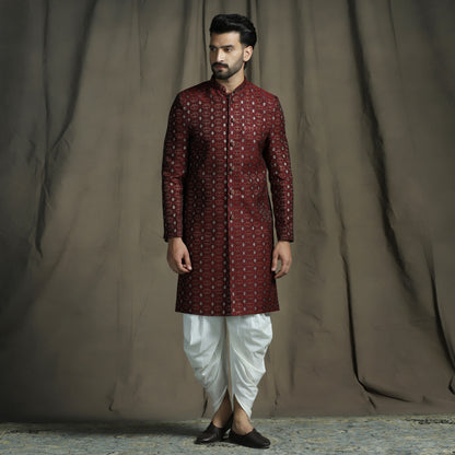 Maroon Jacquard Sherwani