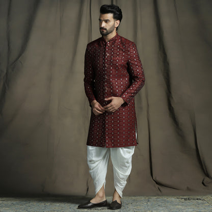 Maroon Jacquard Sherwani