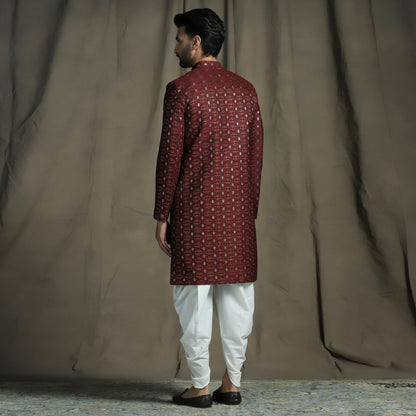 Maroon Jacquard Sherwani