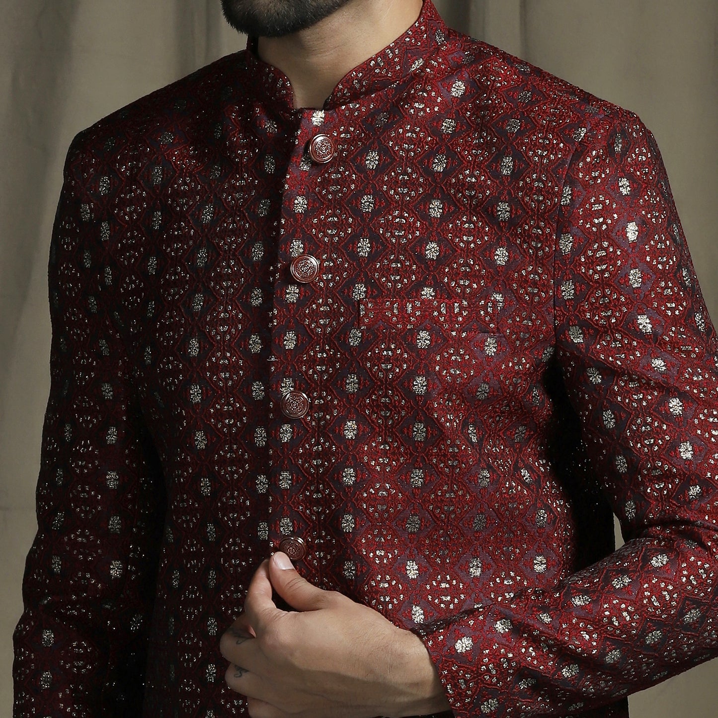Maroon Jacquard Sherwani