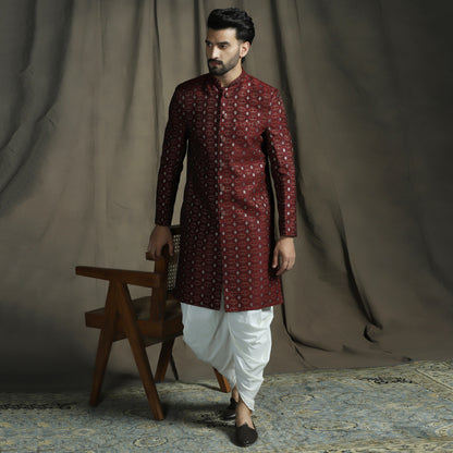 Maroon Jacquard Sherwani