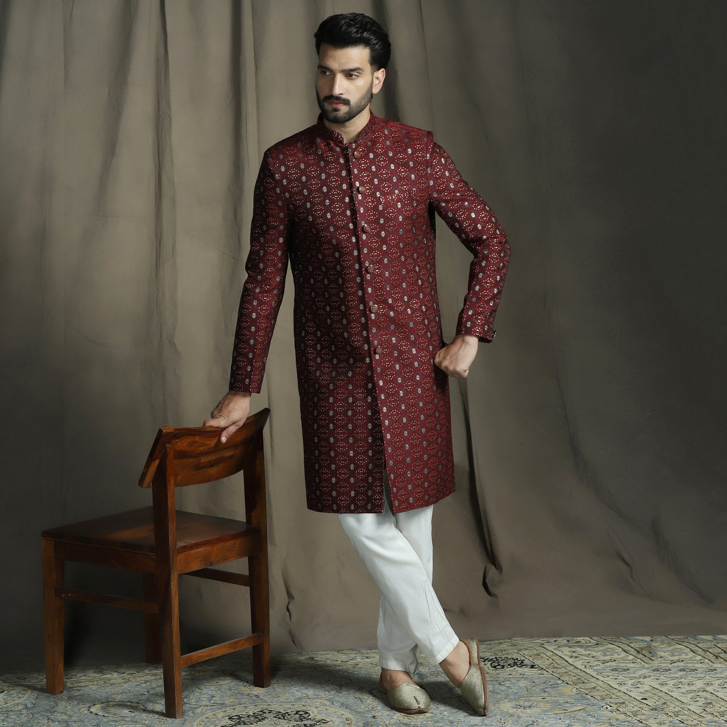 Maroon Brocade Sherwani