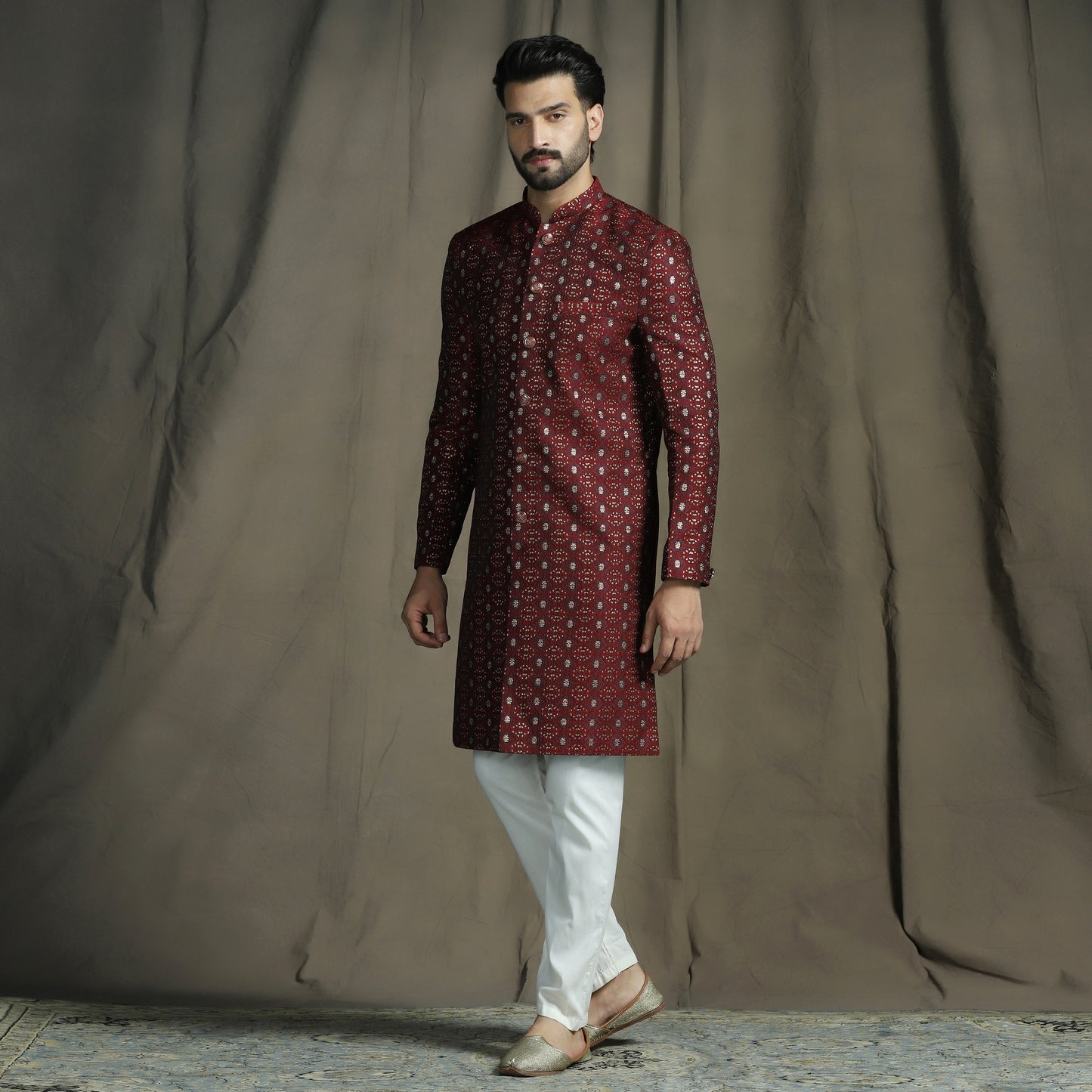 Maroon Brocade Sherwani