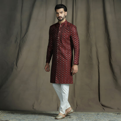 Maroon Brocade Sherwani