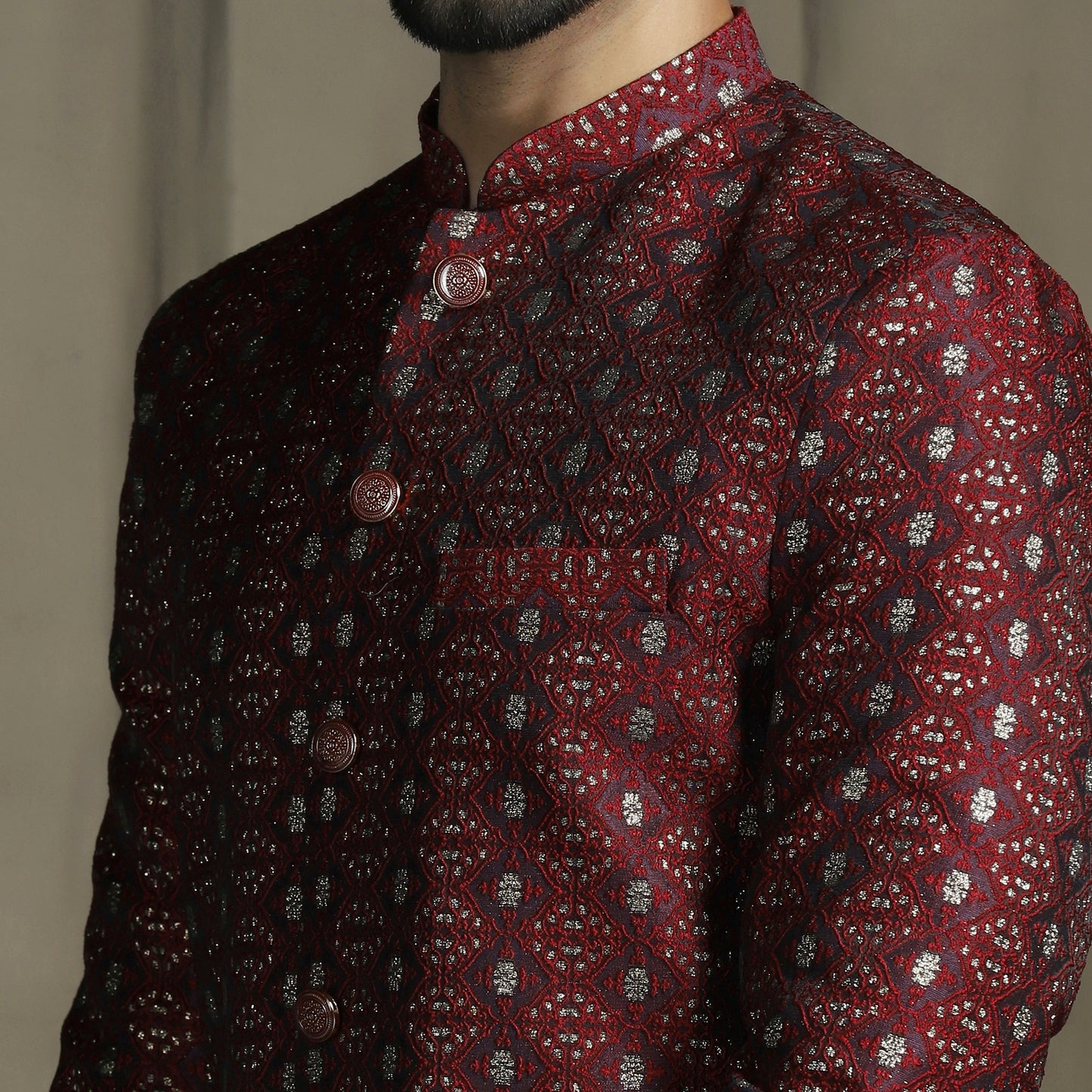 Maroon Brocade Sherwani