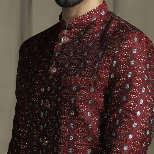 Maroon Brocade Sherwani