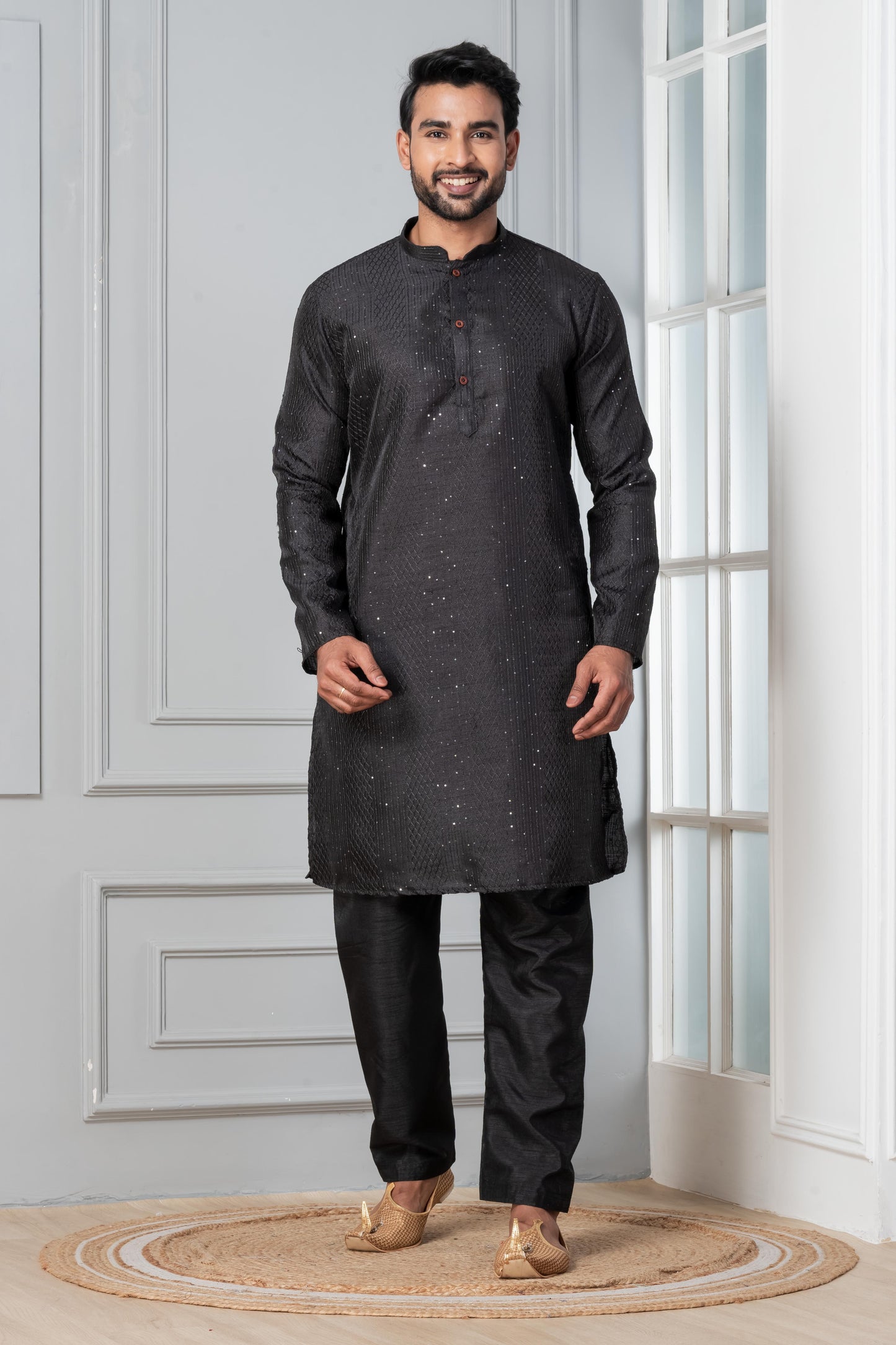 Black Embroidered Kurta Pajama Set