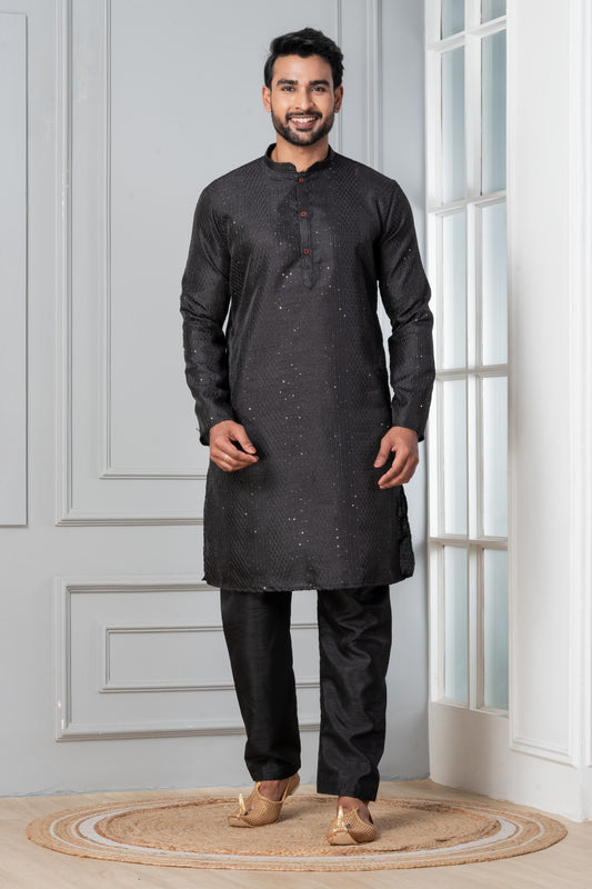 Black Embroidered Kurta Pajama Set