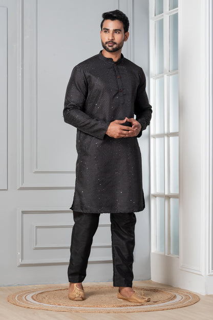 Black Embroidered Kurta Pajama Set