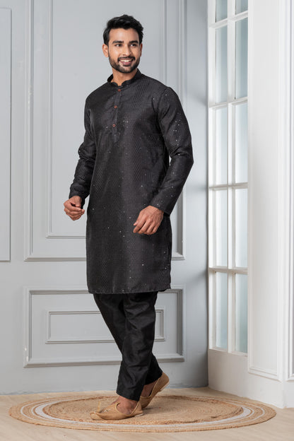 Black Embroidered Kurta Pajama Set