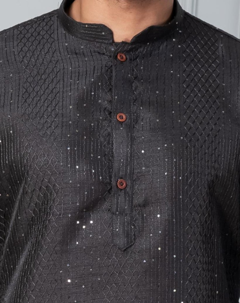 Black Embroidered Kurta Pajama Set