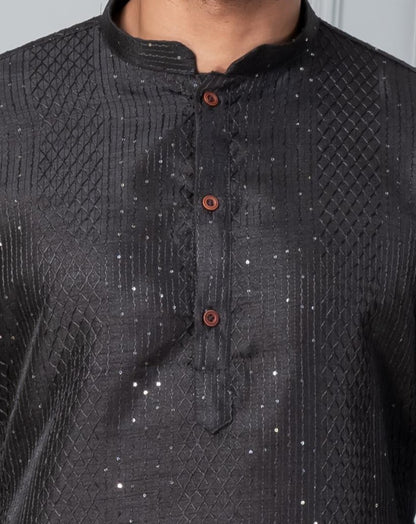 Black Embroidered Kurta Pajama Set