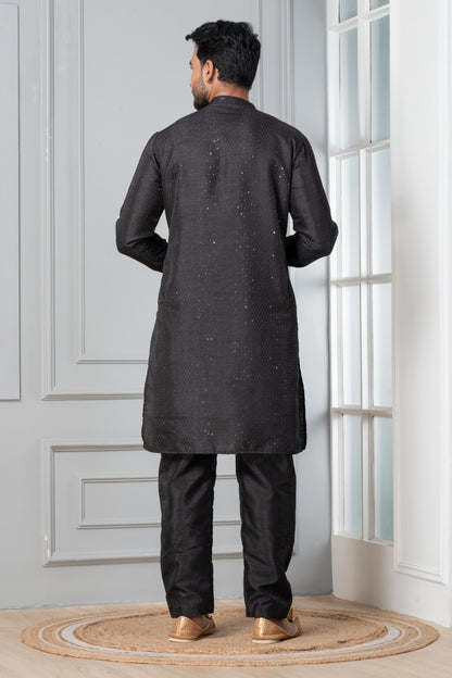 Black Embroidered Kurta Pajama Set