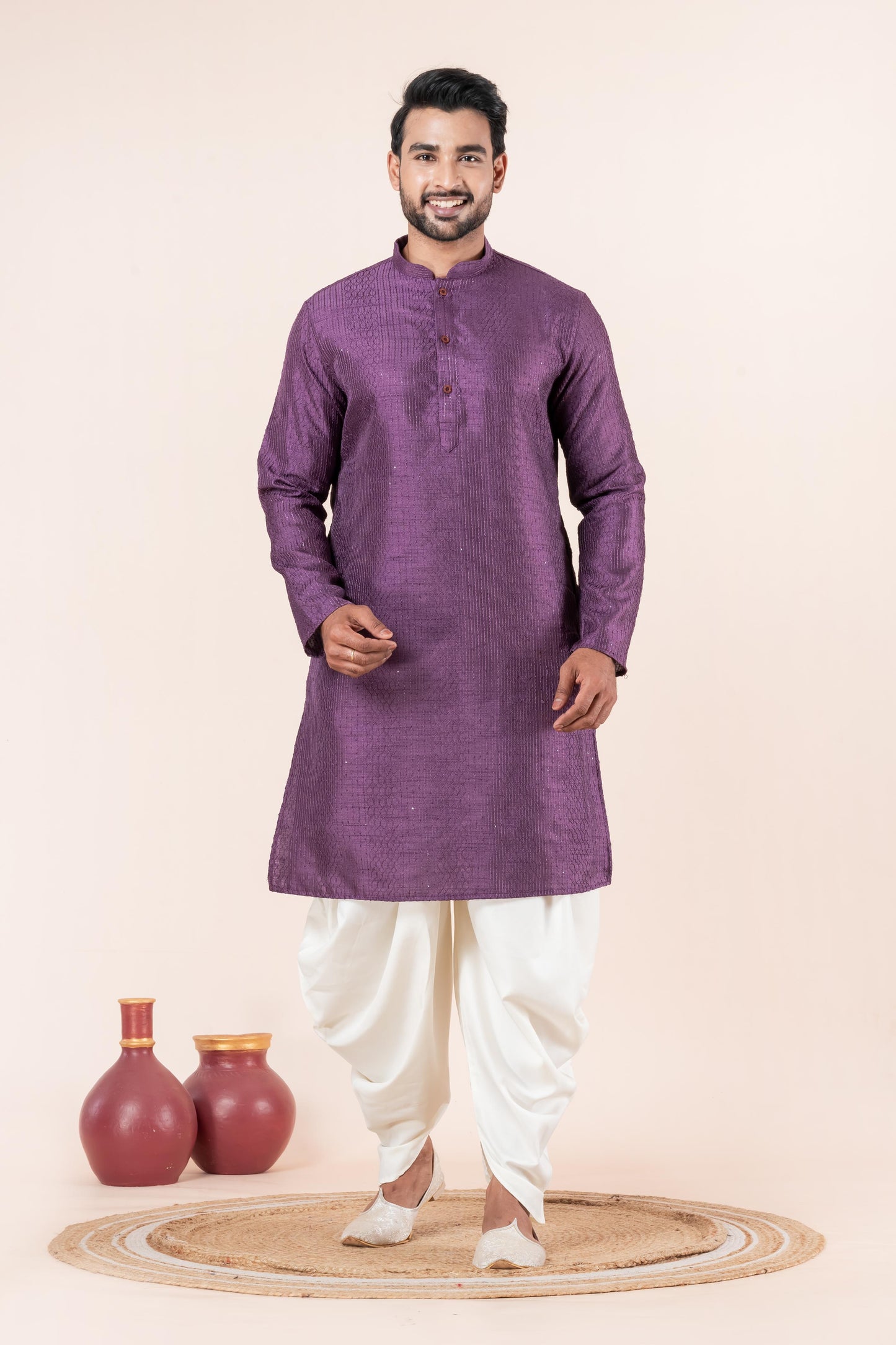 Purple Silk Blend Dhoti Kurta Set