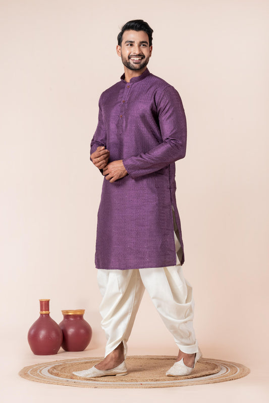Purple Silk Blend Dhoti Kurta Set