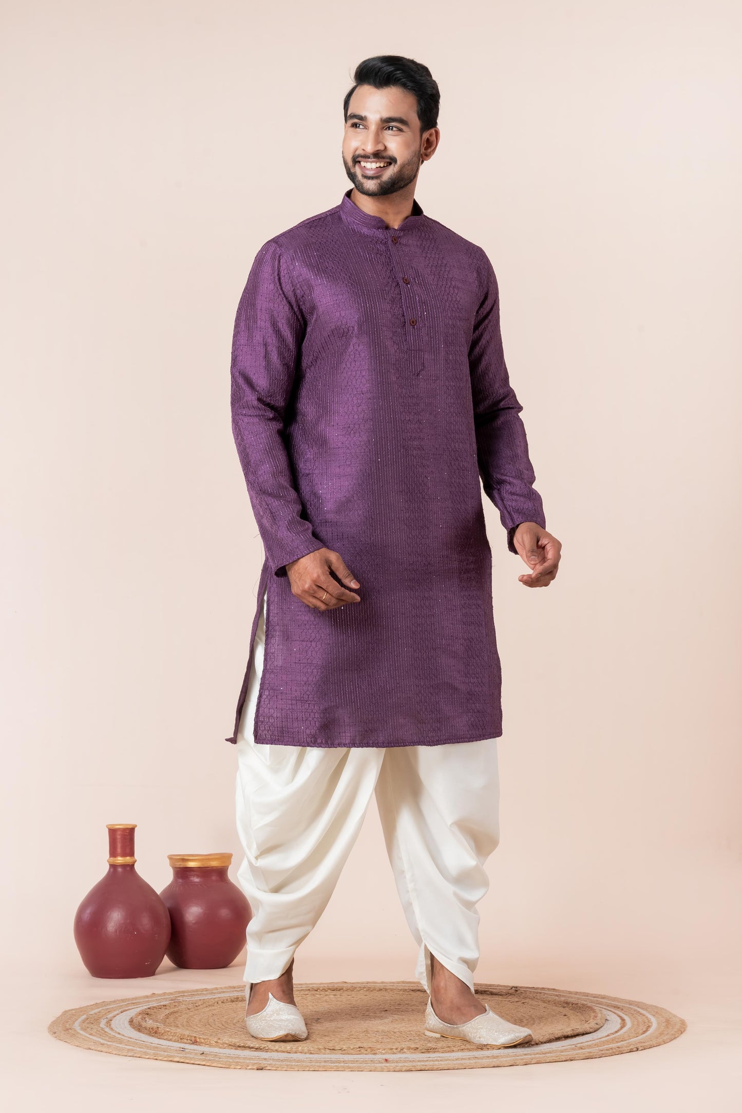 Purple Silk Blend Dhoti Kurta Set