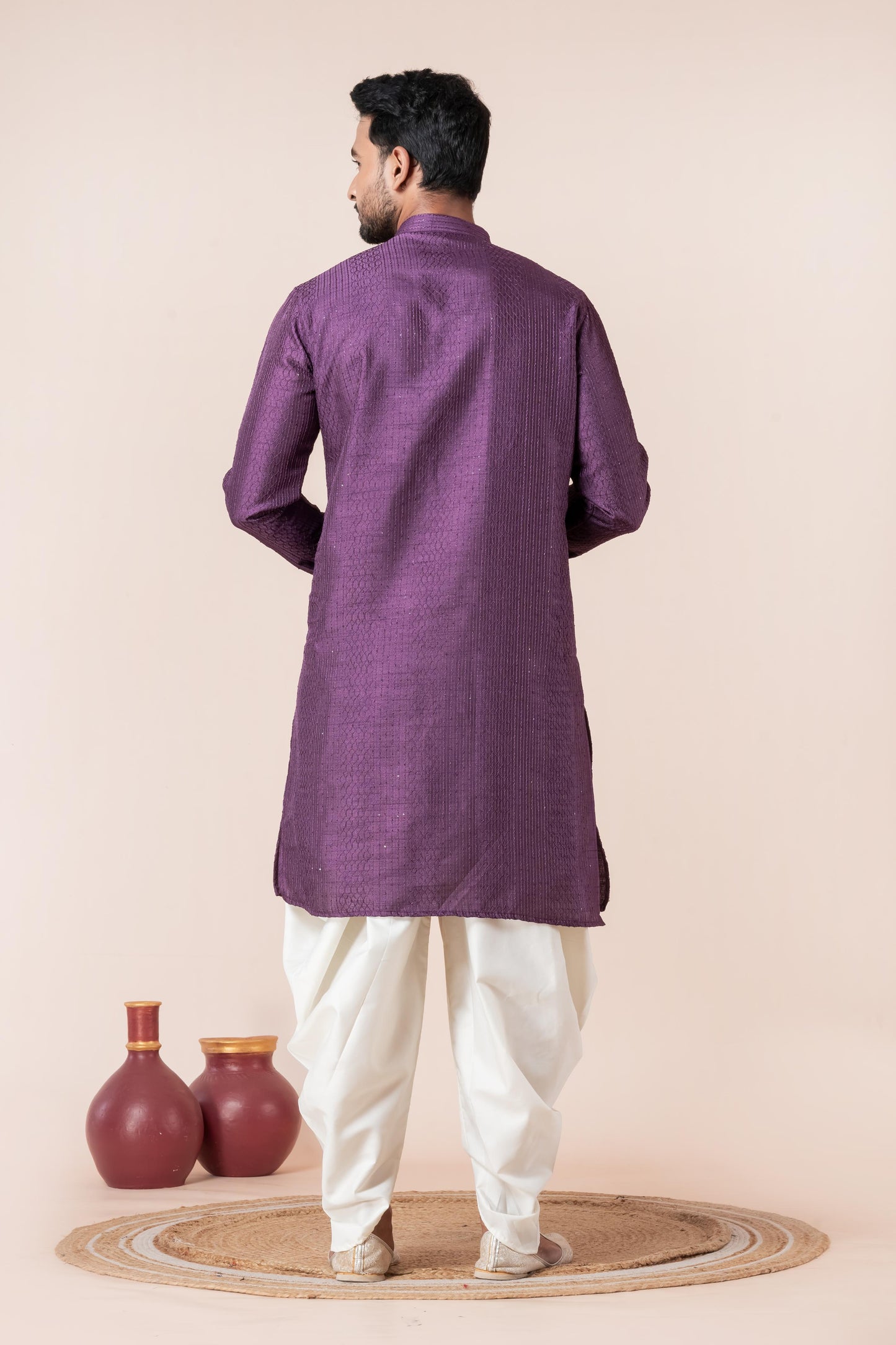 Purple Silk Blend Dhoti Kurta Set