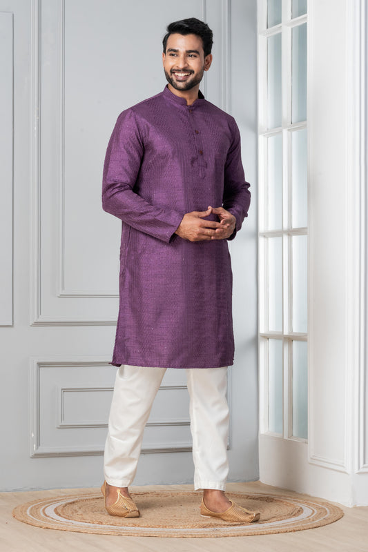 Purple Woven Design Straight Kurta Set