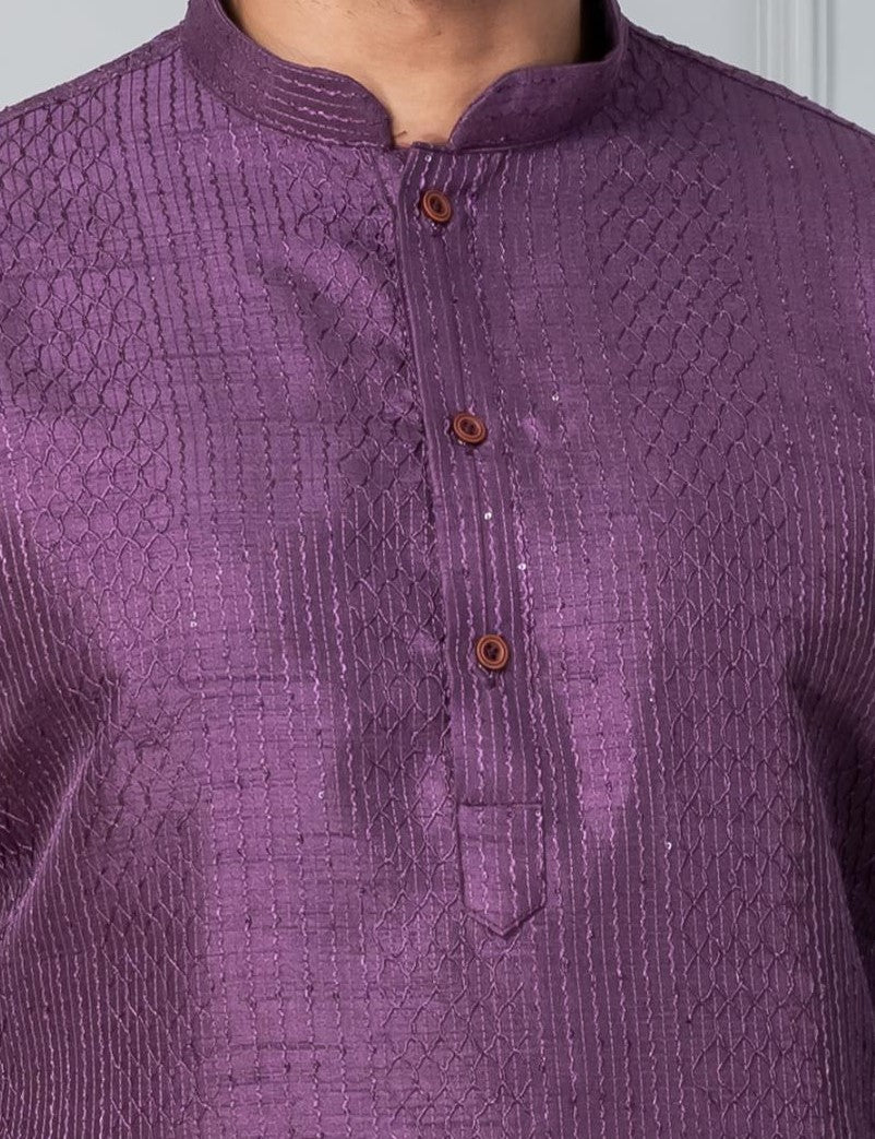 Purple Woven Design Straight Kurta Set