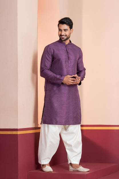 urple Banglory Silk Embroidered Kurta Pyjama: