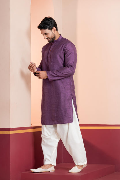urple Banglory Silk Embroidered Kurta Pyjama: