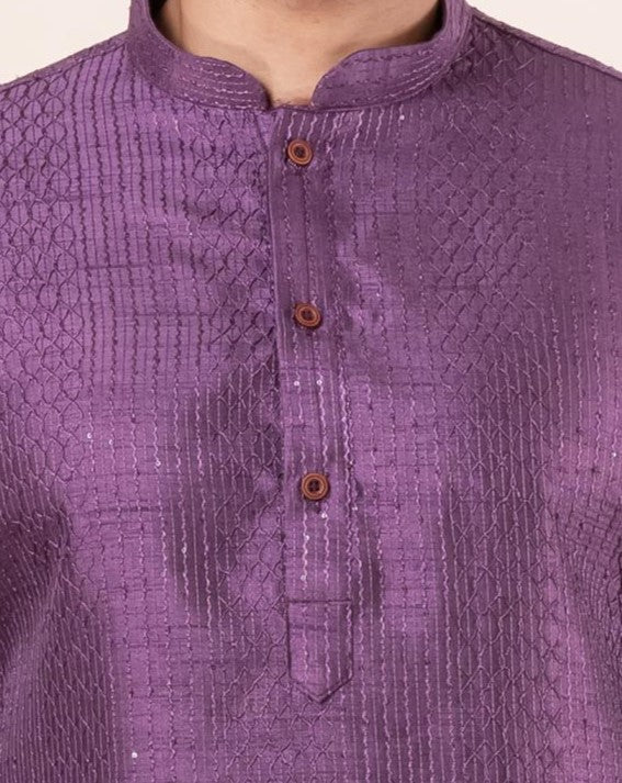urple Banglory Silk Embroidered Kurta Pyjama: