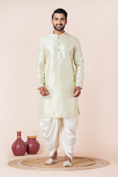 Cream Self-Design Art Silk Kurta with Dhoti