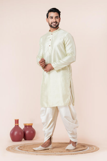 Cream Self-Design Art Silk Kurta with Dhoti