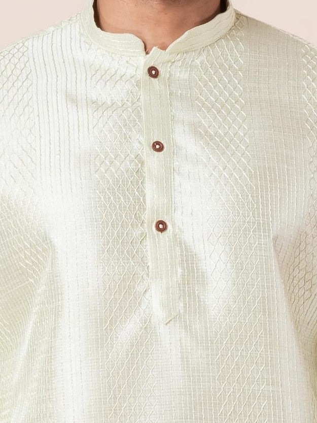 Cream Self-Design Art Silk Kurta with Dhoti