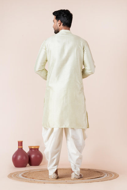 Cream Self-Design Art Silk Kurta with Dhoti