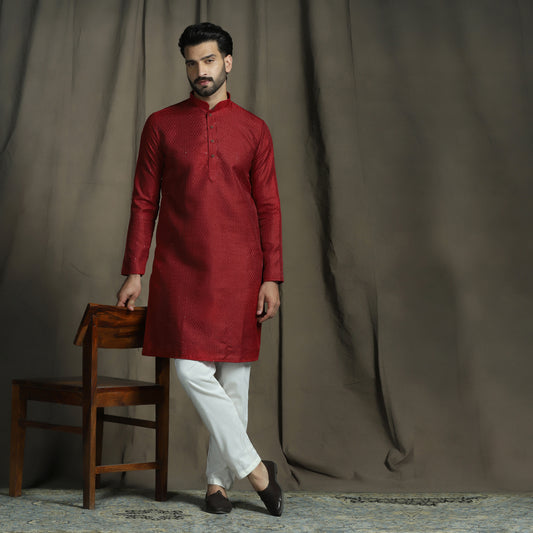 Classic Red Ogee Jaal Patterned Kurta